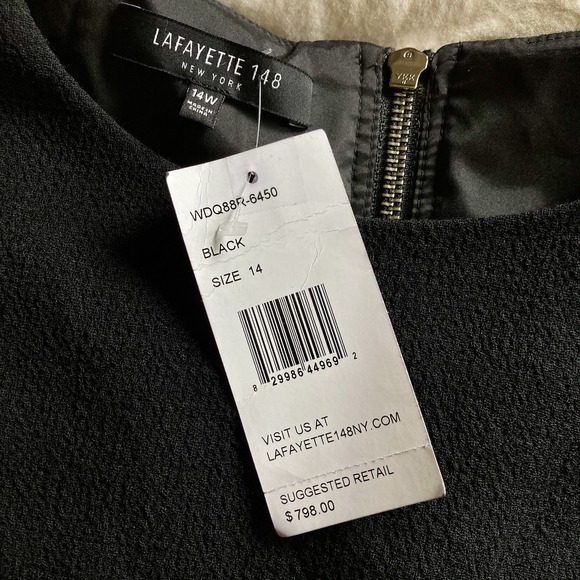 NWT Lafayette 148 NY 14W 100% Wool A-Line Sheath Midi 3/4 Sleeve Dress Black - Picture 11 of 16